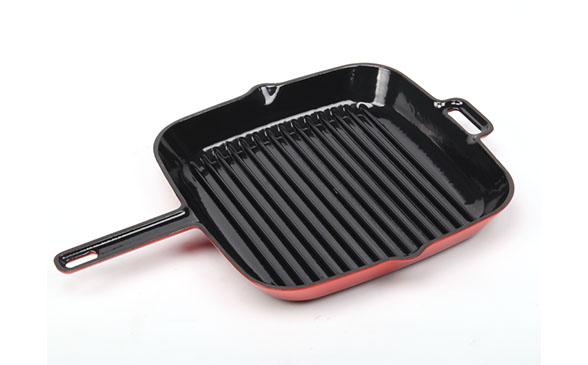 Quality Enameled Cast Iron Grill Pan With Press for sale