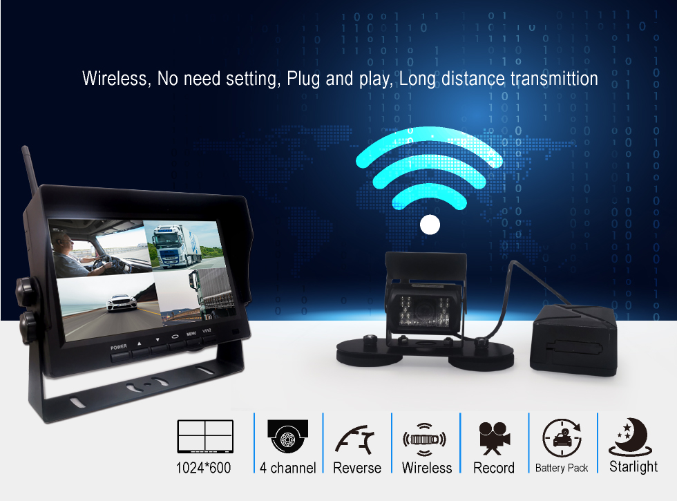 Wifi Camera IR 15-20 Meter Wireless 4CH 7 Inch Monitor Kit With Rechargeable Battery Pack
