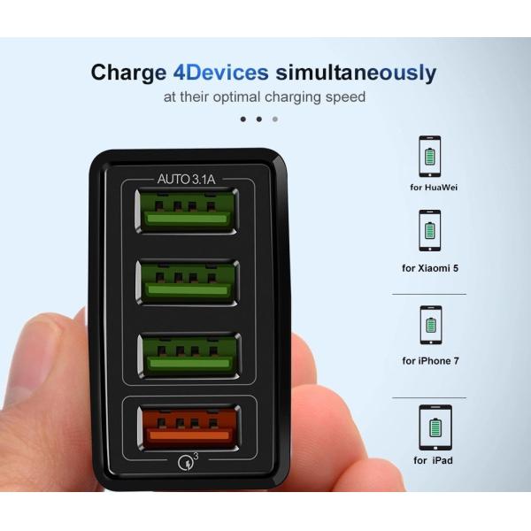 4 Port Multiple USB Travel Adapter 18W Multi Port USB Power Adapter