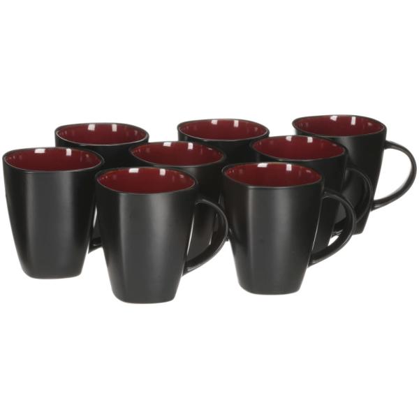 14 Oz Coffee Cups Red Reactive Stoneware 8 Pack Mugs Tea Cup Set