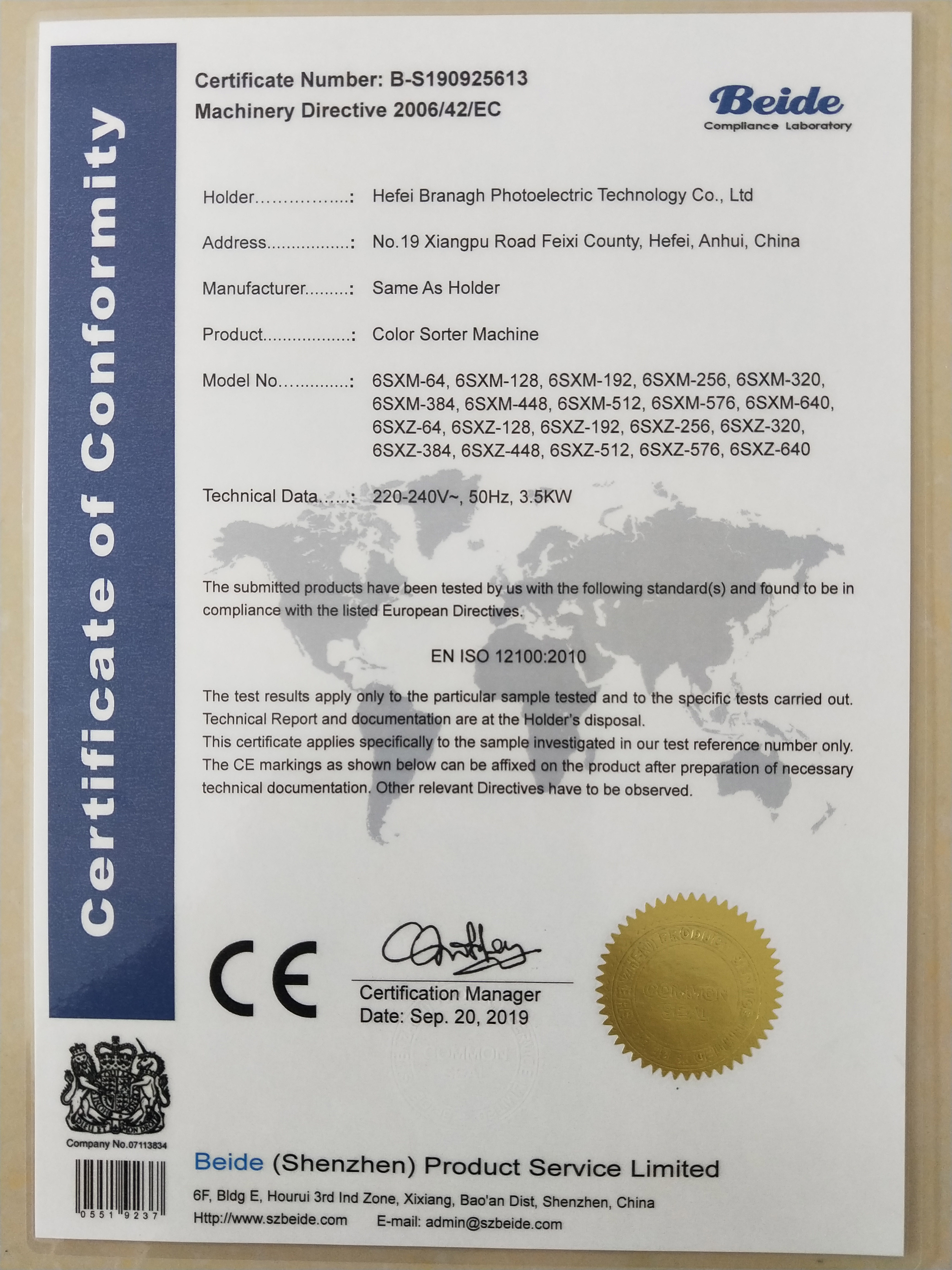 Ccd Cameras Grain Colour Sorter with High Performance LED Optical System