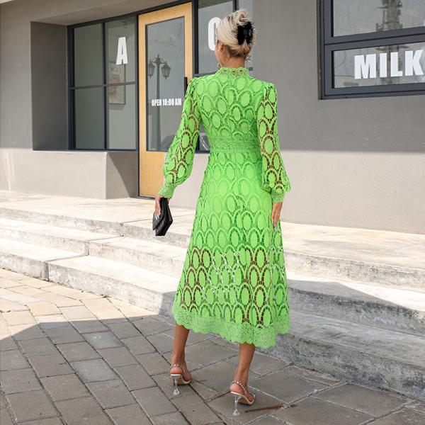 Crochet Cardigan Tie Front Kimono Cover Up Long Sleeve Sheer Boho Gypsy Circle Crochet Lace Trim Maxi Green Midi Dress