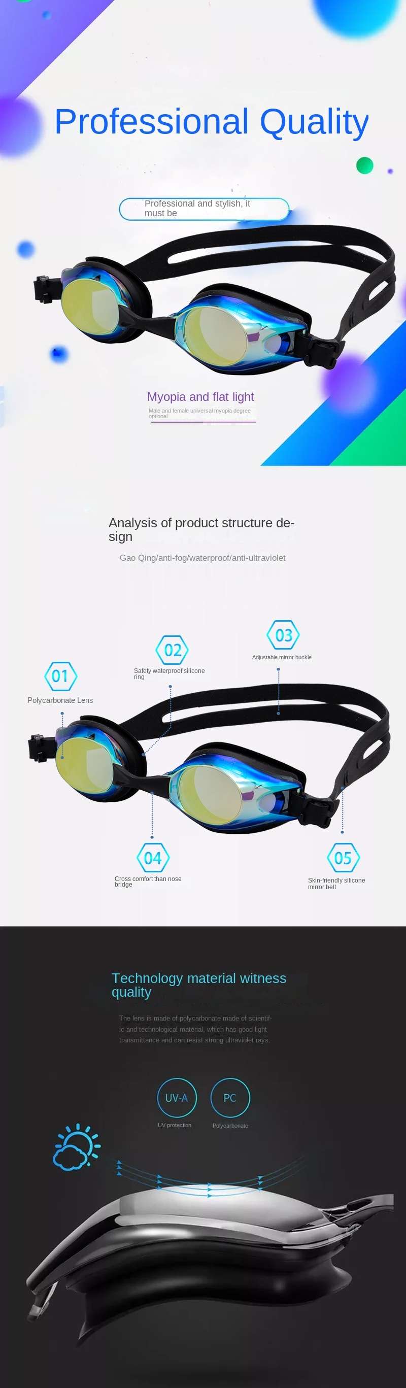 High - Tech HD Anti - Fog Swimming Goggles XF002