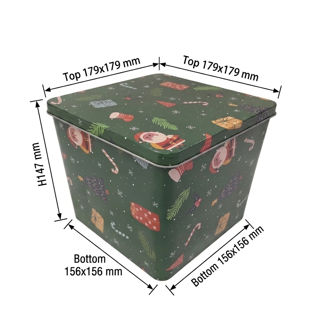 Dadi Customized Trapezoidal Metal Storage Tin with Square Top Lid Premium Iron Box for Cookies Snacks Candies Gifts