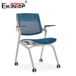 China Blue And Gray Training Room Chair With Wheels Foldable wholesale