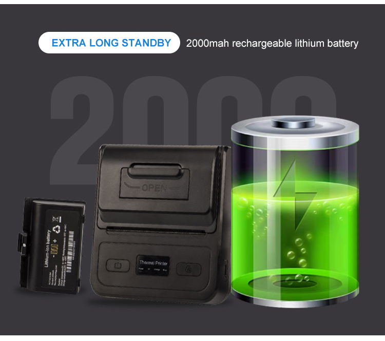 Power Adapter 7.4VDC/2000mA Wireless Thermal Printer with Bluetooth 80mm Max Paper Size
