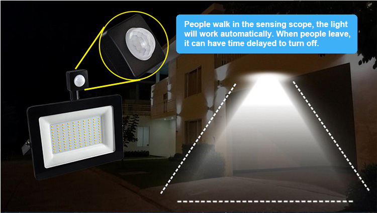 Waterproof Driver Motion Sensor Led Flood Light PIR 110lm/W 30W