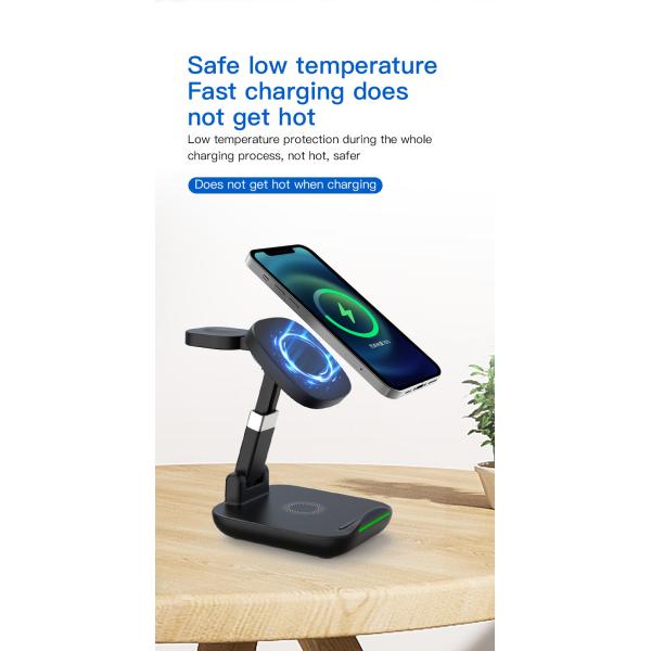 15W Foldable Wireless Charging Fast Charging ABS 3 In 1 Fast Charging Station