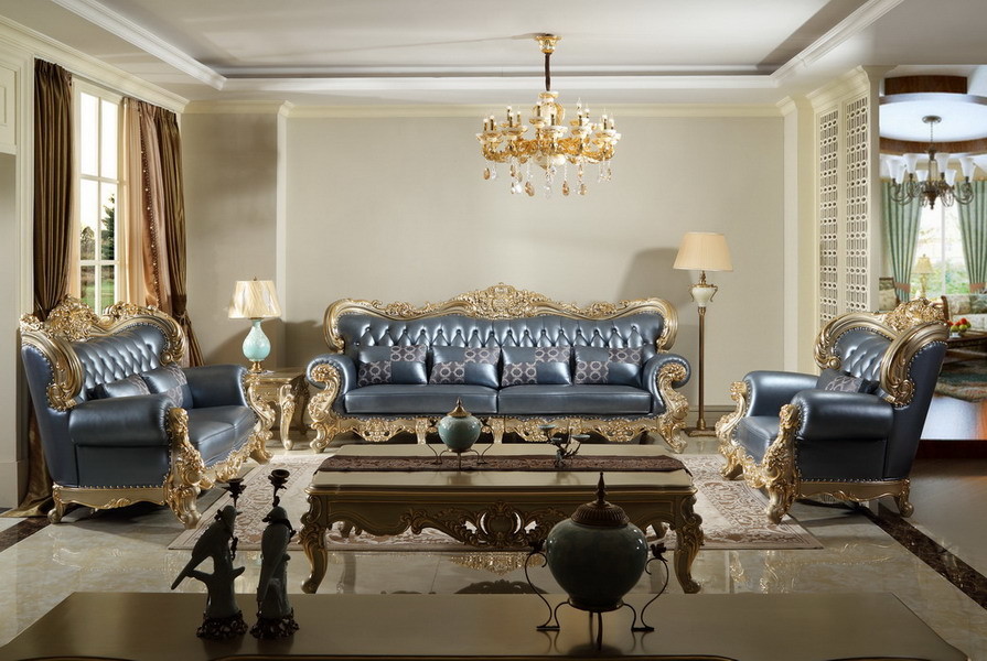 French style Luxury design of Living room Sofa sets 1+2+3 used Beech wood Carving and Import Italy Leather Furniture