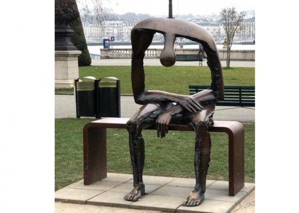 Quality Life Size Bronze Statue Garden Sitting On Bench Abstract Lonely Man Sculpture for sale