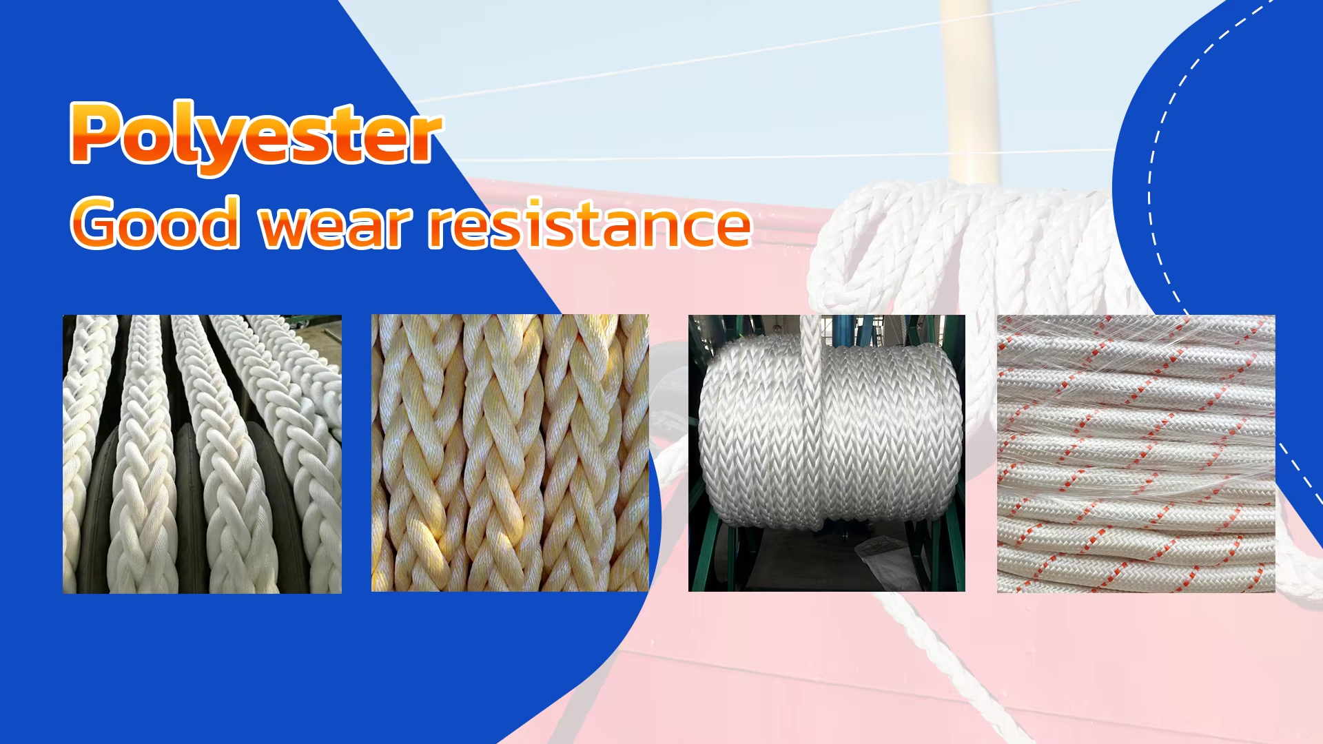 High Tenacity 8 Strand Polyester Berth Mooring Ship Rope 48mm-120m Diameter