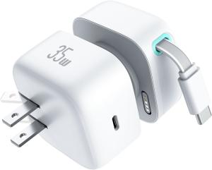 China Eu Plug 35W PD GaN Type C Desktop Power Adapter With Magnetic Retractable Cable wholesale