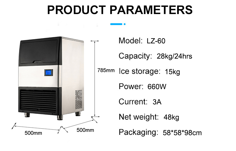 48kg LZ-60 Cylinder Cube Ice Maker24 Hours Ice Storage Capacity 15kg