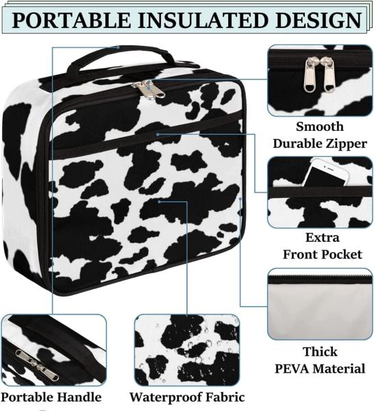 Quality Multi Functional Waterproof Fabric Cow Printed Lunch Bag With Handle for sale