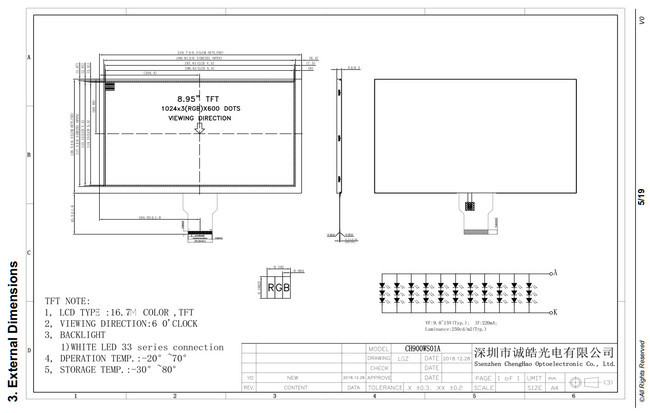 IPS TN Small LCD Touch Screen ISO9001 CH900WS01A Rgb LCD Tft Monitor
