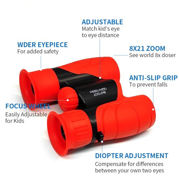 6X 8X 10X Kids Binoculars Optical Glass Customized Colors
