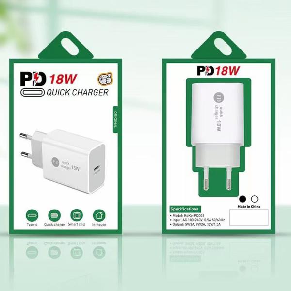 EU US Plug QC3.0 Quick Charger 18W With PE Material Data Cable