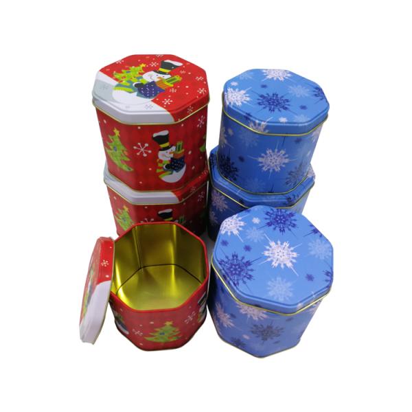 Customized Octagon Christmas Cookie Tins Bulk Offset CMYK printing
