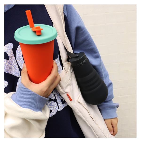 Travel Camp Collapsible Silicone Coffee Cup 350ml With Straw Lid