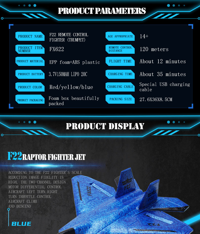 FX622 RC Plane Remote Control Aircraft F22 Model Toy Small Foam Glider With Lights Fighter for Upgrade 2.4GHz Frequency