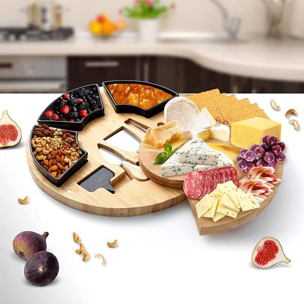 CE Approved Bamboo Cheese Board Plate Charcuterie Platter with Utensils Set Knife Set