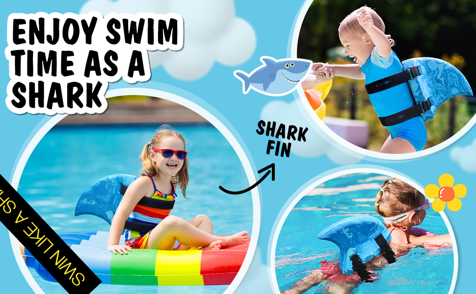 Pool Training Kickboard for Kids Float Shark Fin EVA Blue Belt Accessories