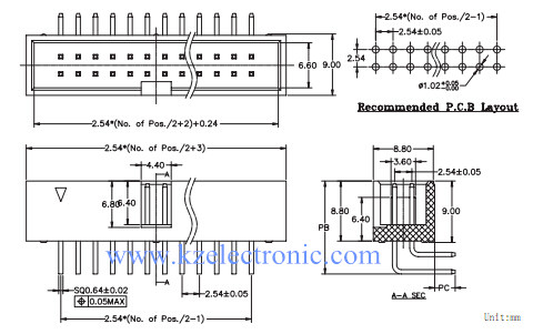 1.27mm 2.0mm 2.54mm PCB box header right angle connector