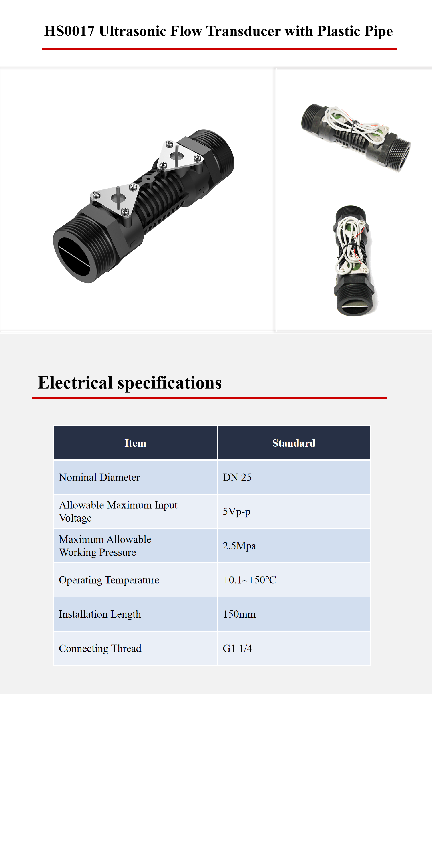 Ultrasonic Piezoelectric Transducer Sensor DN25 With Transceiver ISO9001