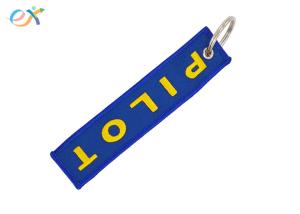 China Yellow Text On Merrowed Border Blue Woven Keychain Flight Keychain For Gifts on sale