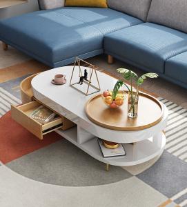 White Marble Top Coffee Table Multifunctional Oval Marble Coffee Table
