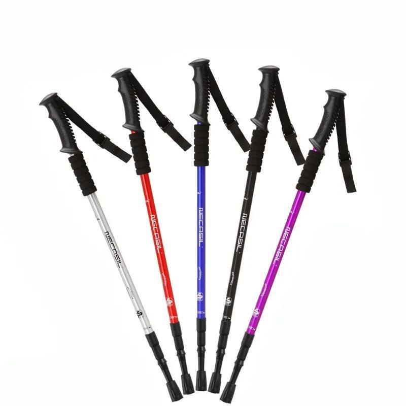 Outdoor Alpenstock Climbing Stick 4 Section Aluminum Telescopic Walking Stick Cane