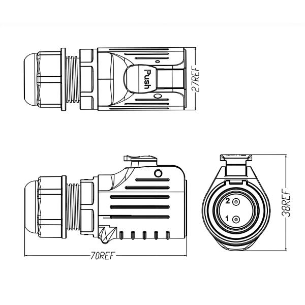 LP20 20A 2-Pin Waterproof Connector IP67 Gold-Plated Brass