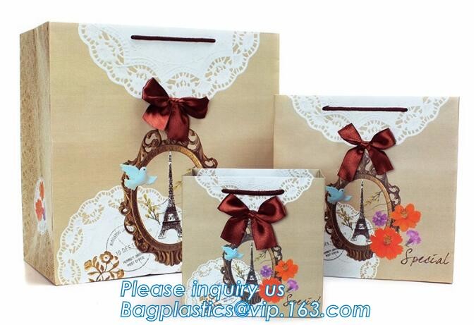 Custom paper bag with handle coated white paper bag printing pattern flower carrier bag,Flower carrier paper bags with d