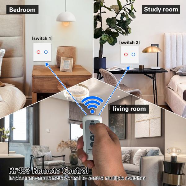 EU 86 Type Tempered Glass Panel Home Devices Wireless Remote Switch White 2