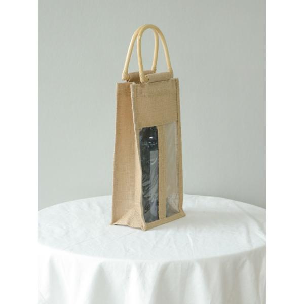 Bottles Jute Packaging Bags Bamboo Handles PVC Transparent Washable Odorless
