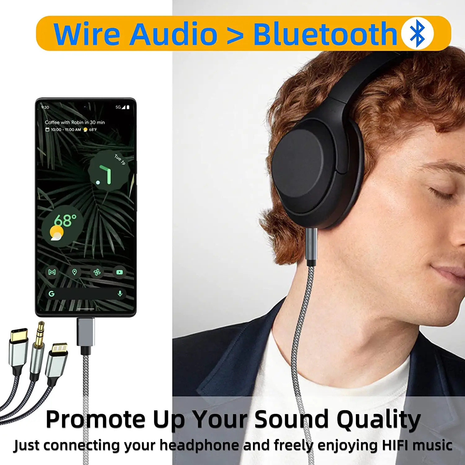 Car Audio Aux Jack Cable 3.5mm Gold 3 In 1 8pin For Samsung Iphone