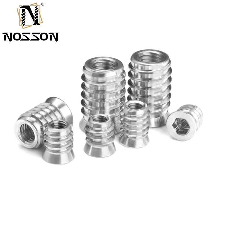 Professional Carbon Steel Hex Socket Thread Wood Nut Thread Inserts DIN Standard Cadmium Plated for Automotive Industry