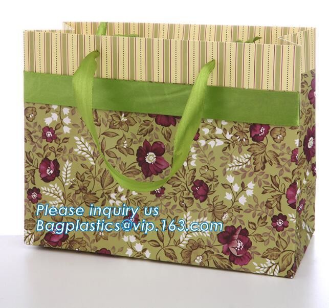 Custom paper bag with handle coated white paper bag printing pattern flower carrier bag,Flower carrier paper bags with d