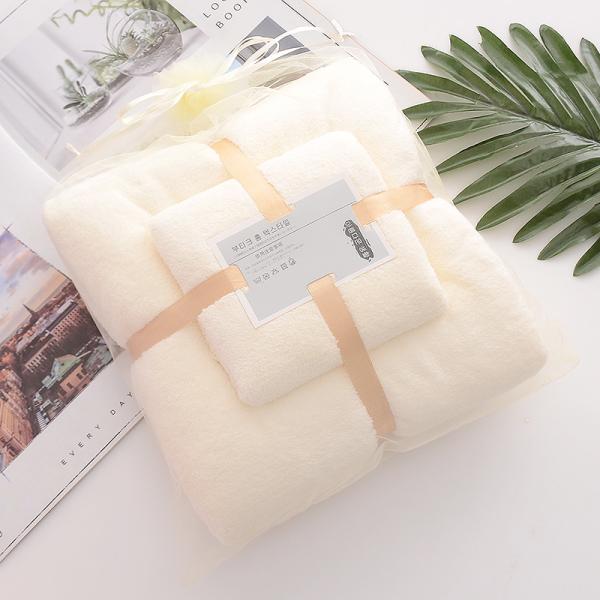 Home Hostel density Coral Velvet Bath Towel Set Soft and Absorbent with Plain Lace