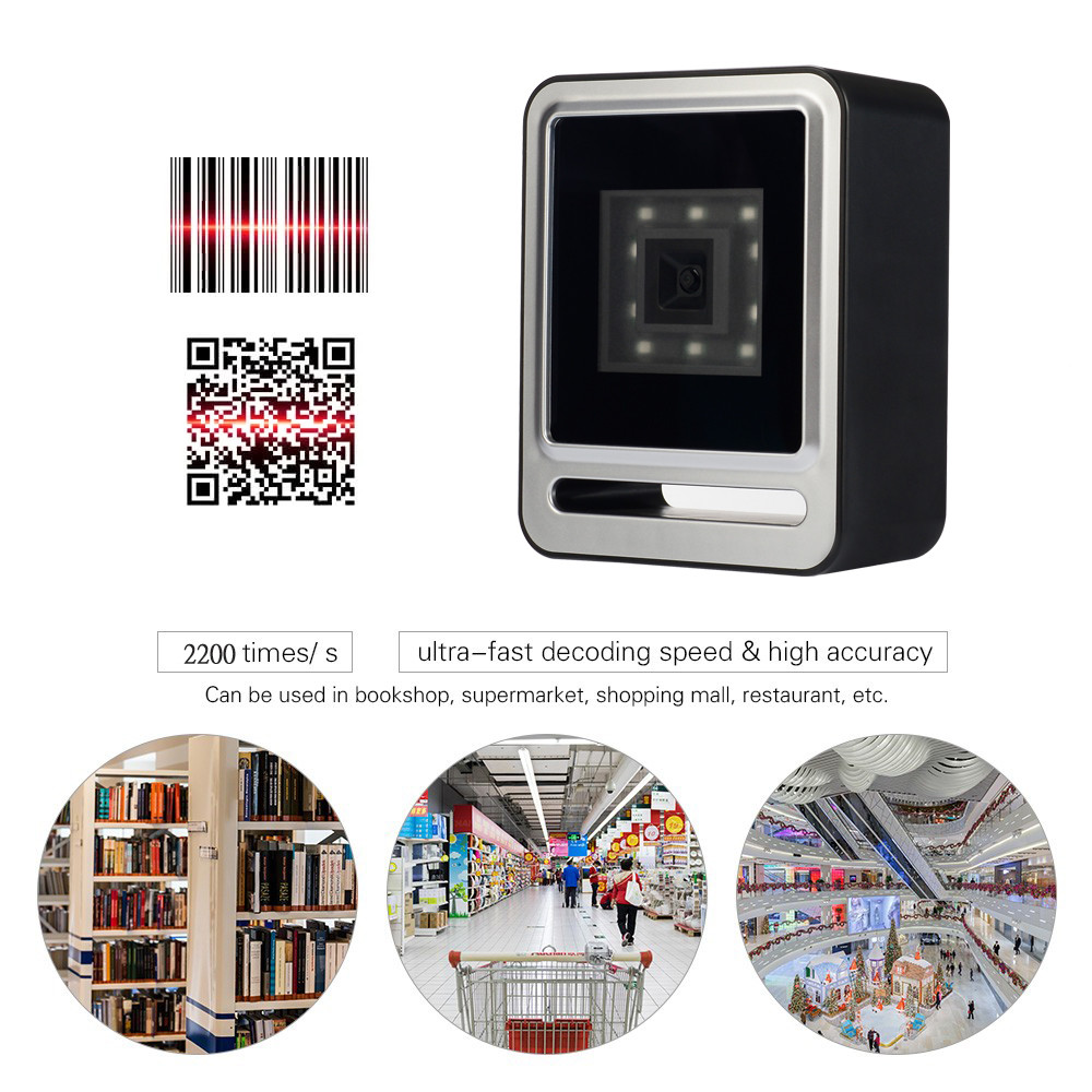 Platform Wired Desktop Barcode Scanner USB Handsfree 2D 1D 4mil Resolution