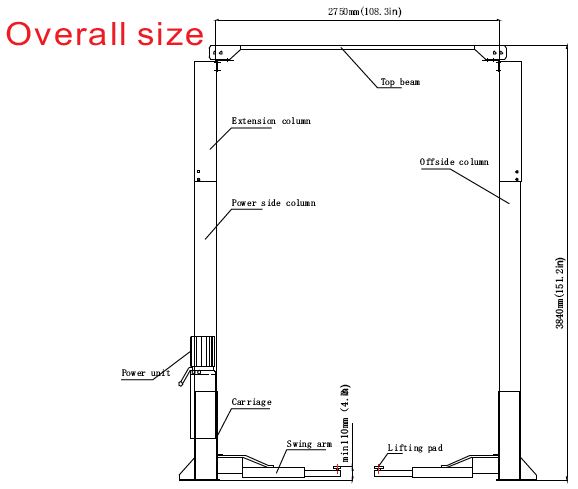 4T Two Posts Clear Floor Car Lift TLT240SC
