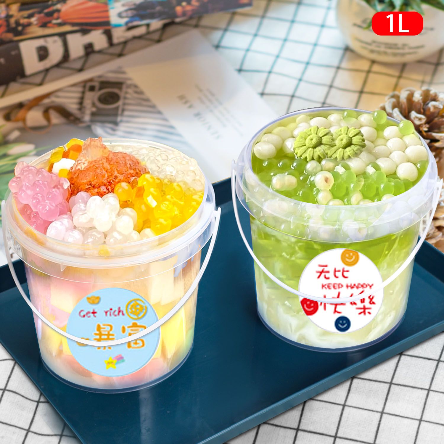 280ml 500ml 1000ml PP Airtight Biscuit And Cookie Jars Plastic Party Bucket Container