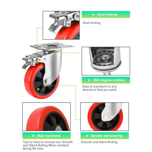 5 Inch Medium Duty Fixed Caster Fixed PU Caster Wheel for Cart