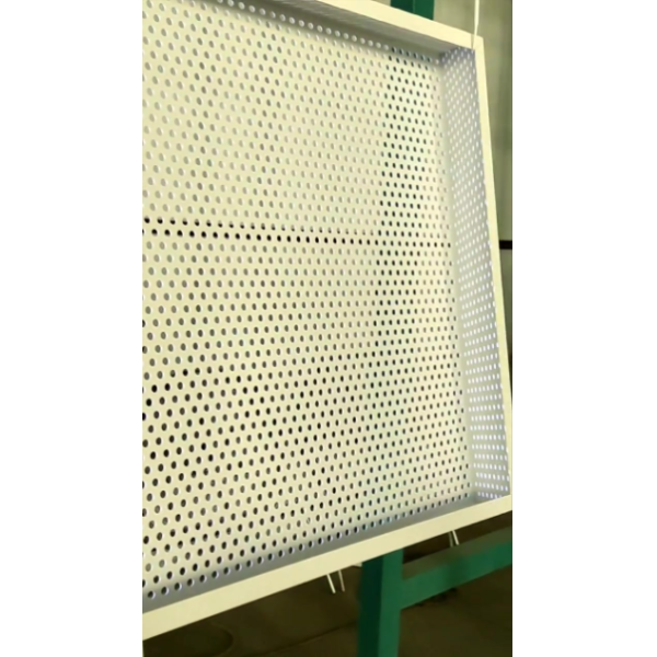 Custom fabricated perforated wire mesh panel with reinforced edges