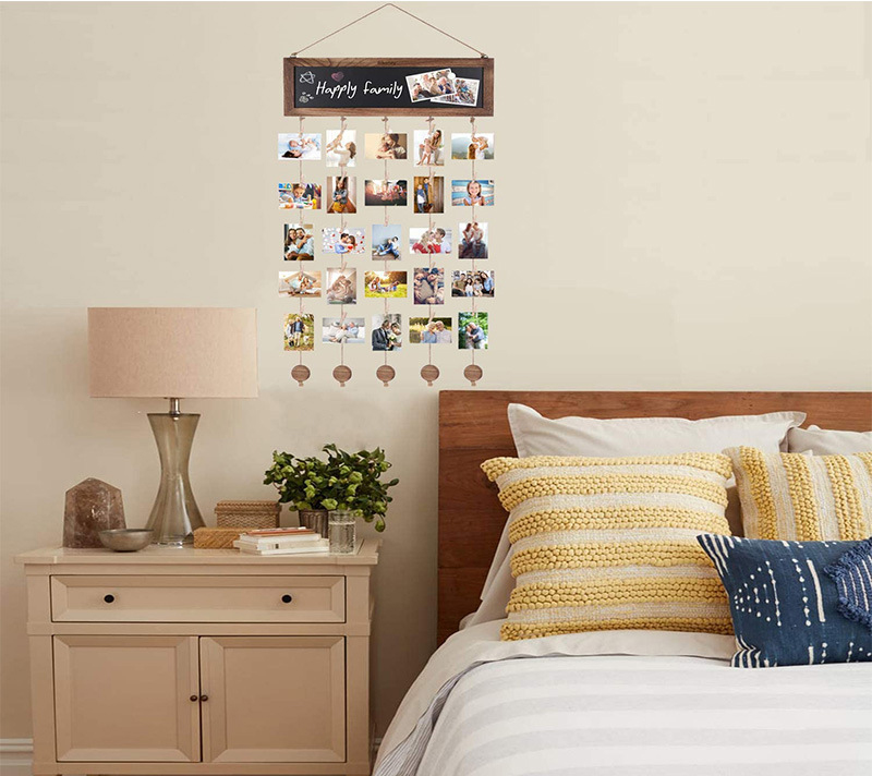 Picture Frames Collage Photo Hanging Display Picture Board Wood Rustic Frames for Wall Decor and Dorm Room Decor with Blackboard