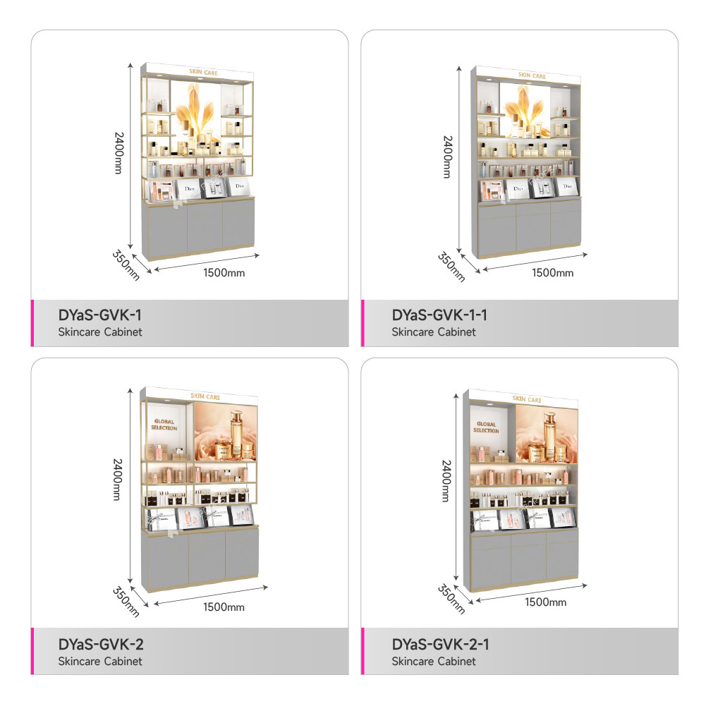 Cosmetic Retail Store Display Shelf Gray Wooden Facial Mask Back Cabinet For Trendy Shop Furniture And Beauty Store Interior Design