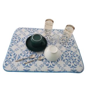 China Reversible Blue Microfiber Dish Drying Mat For Bottles Pans Dishes wholesale