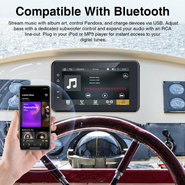 8 Inch Boat Multimedia Player IPX6 Waterproof Bluetooth Marine Stereo Digital Media Audio Receiver with Wireless CarPlay