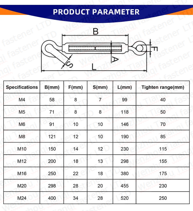 316 Stainless Steel Frame Type Eye Hook Turnbuckle for Heavy Duty Wire Rope Tensioning and Durability in Mining Industry