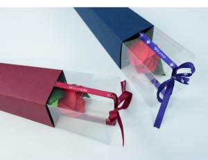 Nice design single Rose flower for valentine's Day with PVC and ribbon